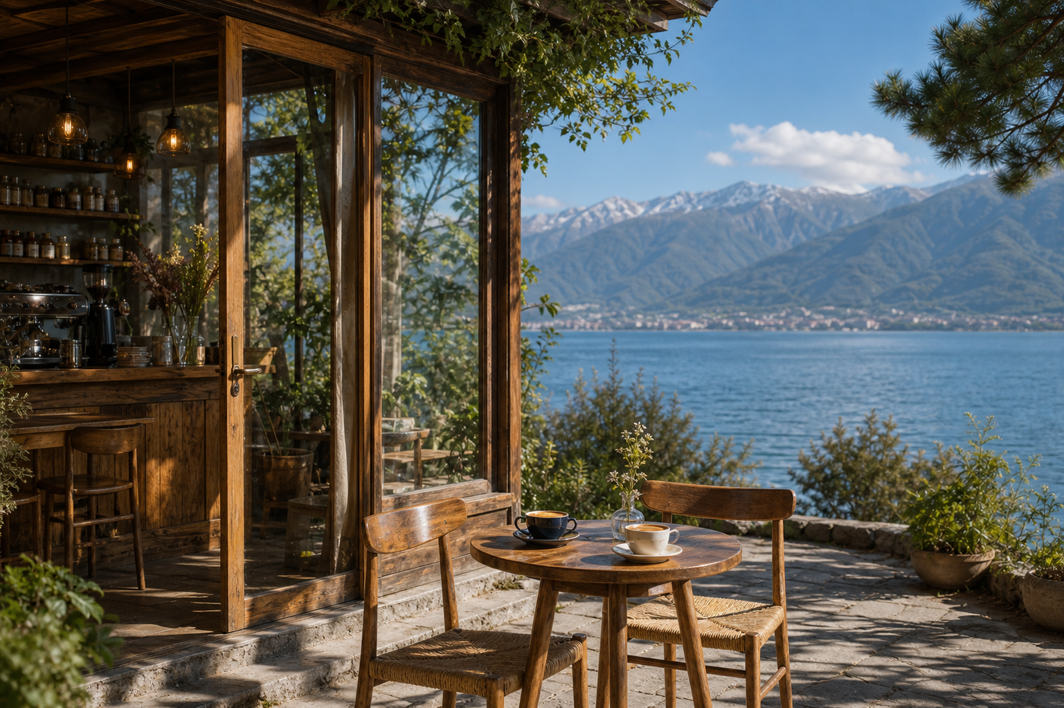A warm Dali cafe beside Erhai Lake with mountain view